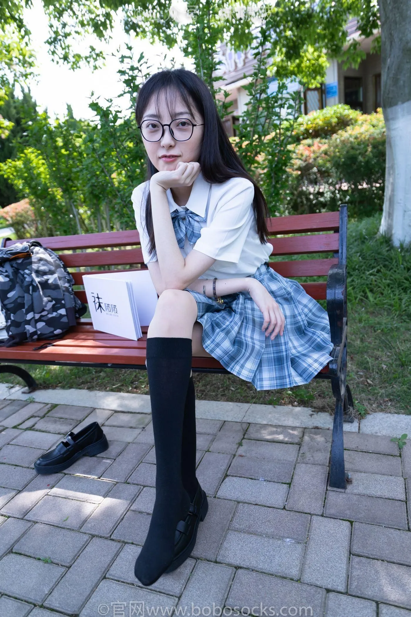 [BoBoSocks袜啵啵]NO.007 稚予-JK制服、皮鞋、黑色中筒棉袜、肉丝 [143P]插图6